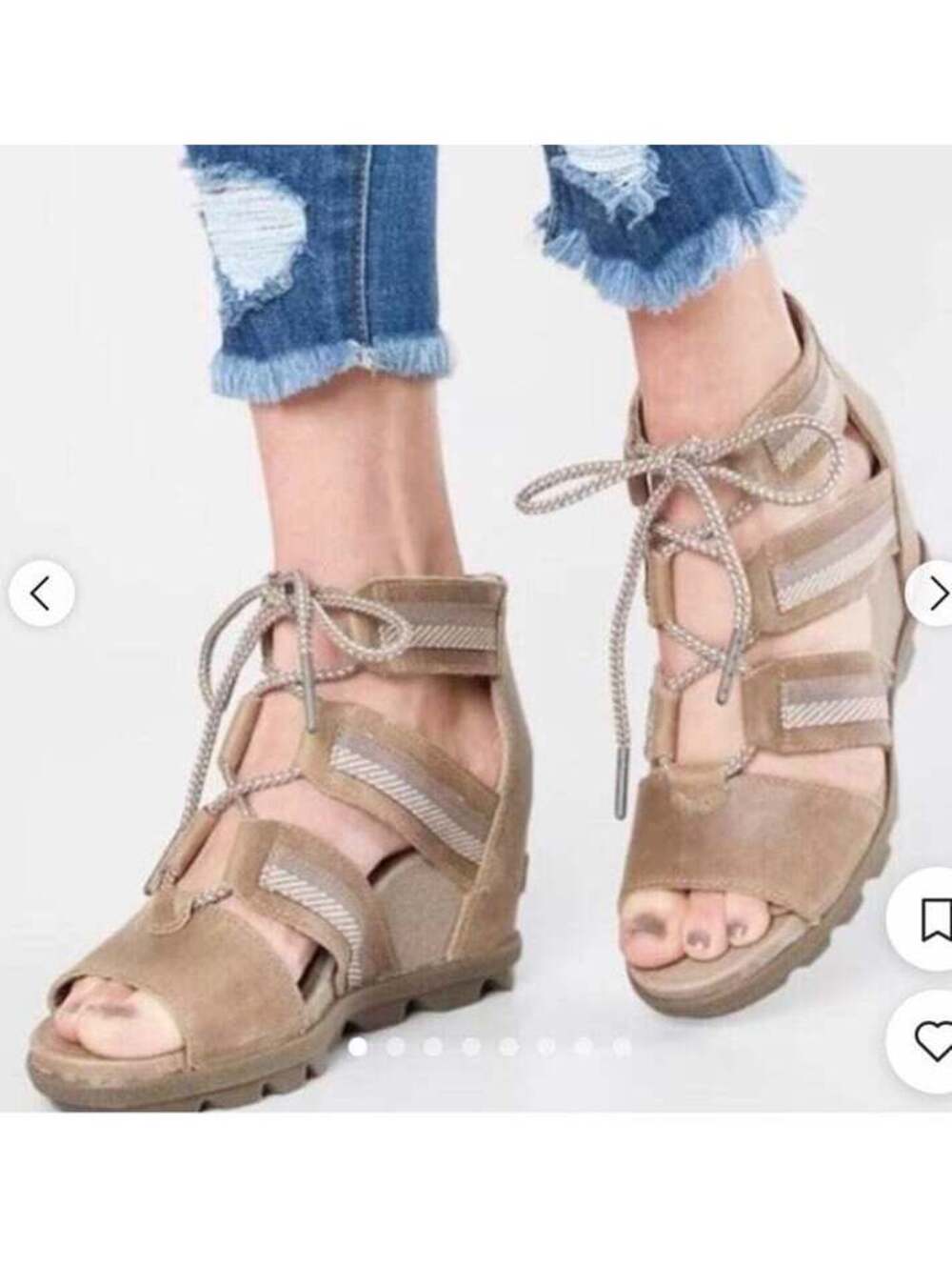 Sorel Womens Joanie II Sandals SZ 10 Brown Leather Lace Up Wedge Heel Gladiator